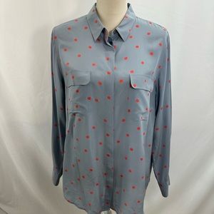 Boden Tops Gray Orange Polka Dot SILK Shirt